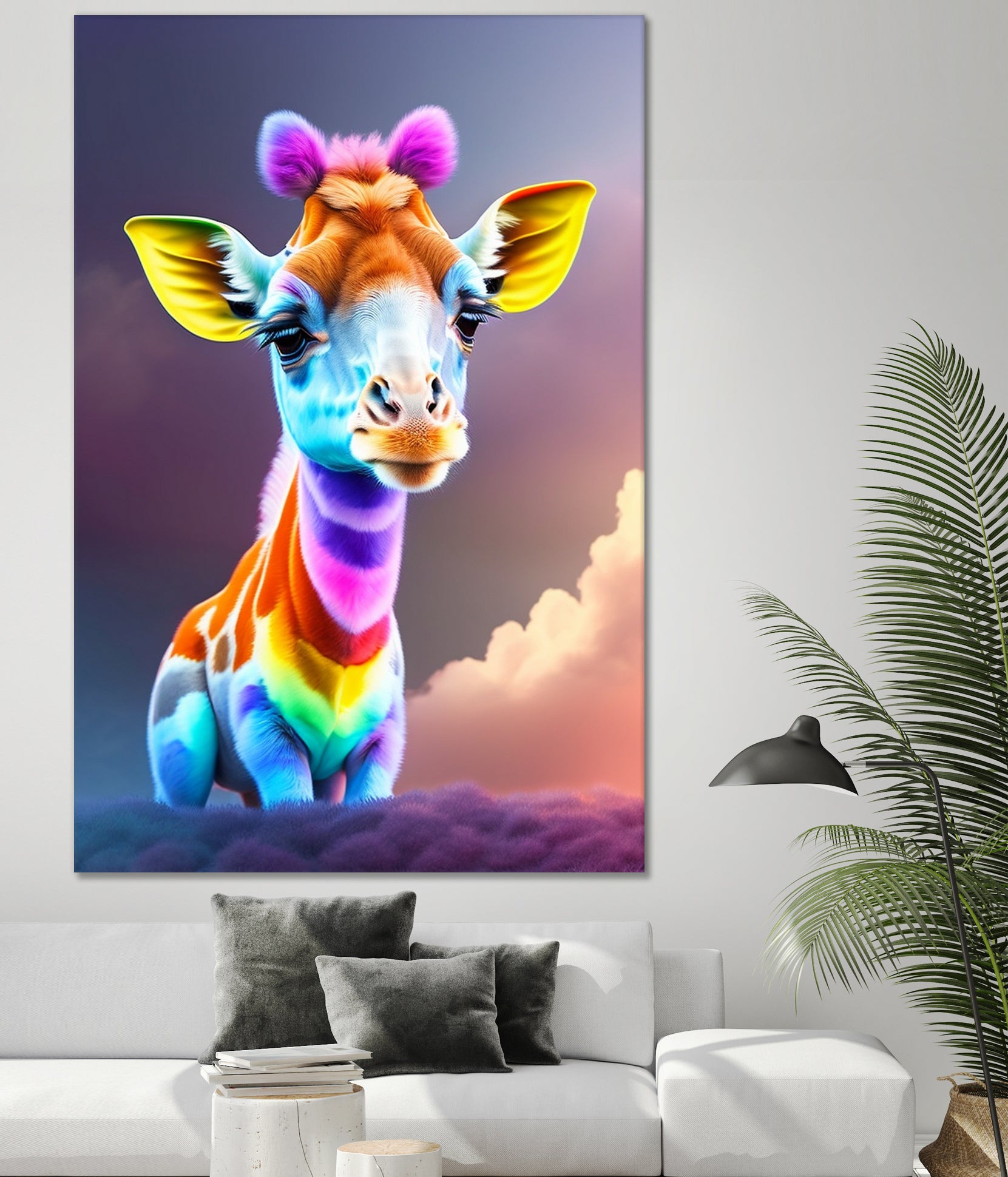 Cute baby giraffe colorful art with rainbow colors by ALMA Studio on GIANT ART - fuchsia digital painting