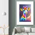 Cute baby giraffe colorful art with rainbow colors by ALMA Studio on GIANT ART - fuchsia digital painting