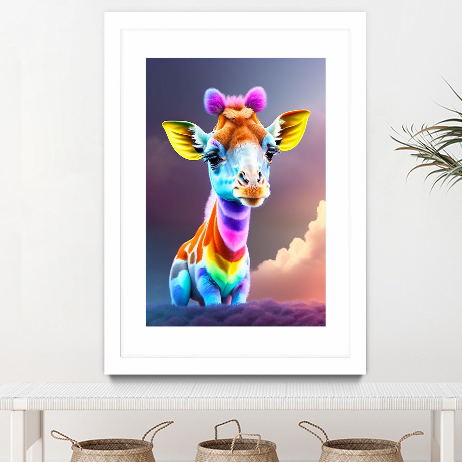 Cute baby giraffe colorful art with rainbow colors by ALMA Studio on GIANT ART - fuchsia digital painting