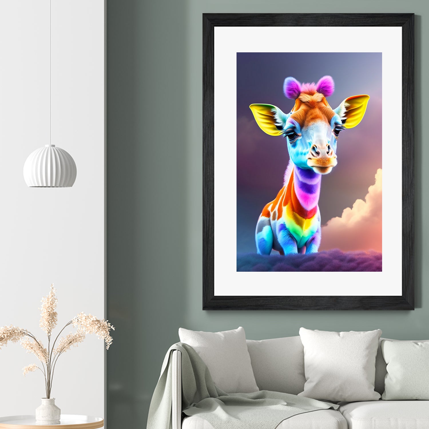 Cute baby giraffe colorful art with rainbow colors by ALMA Studio on GIANT ART - fuchsia digital painting