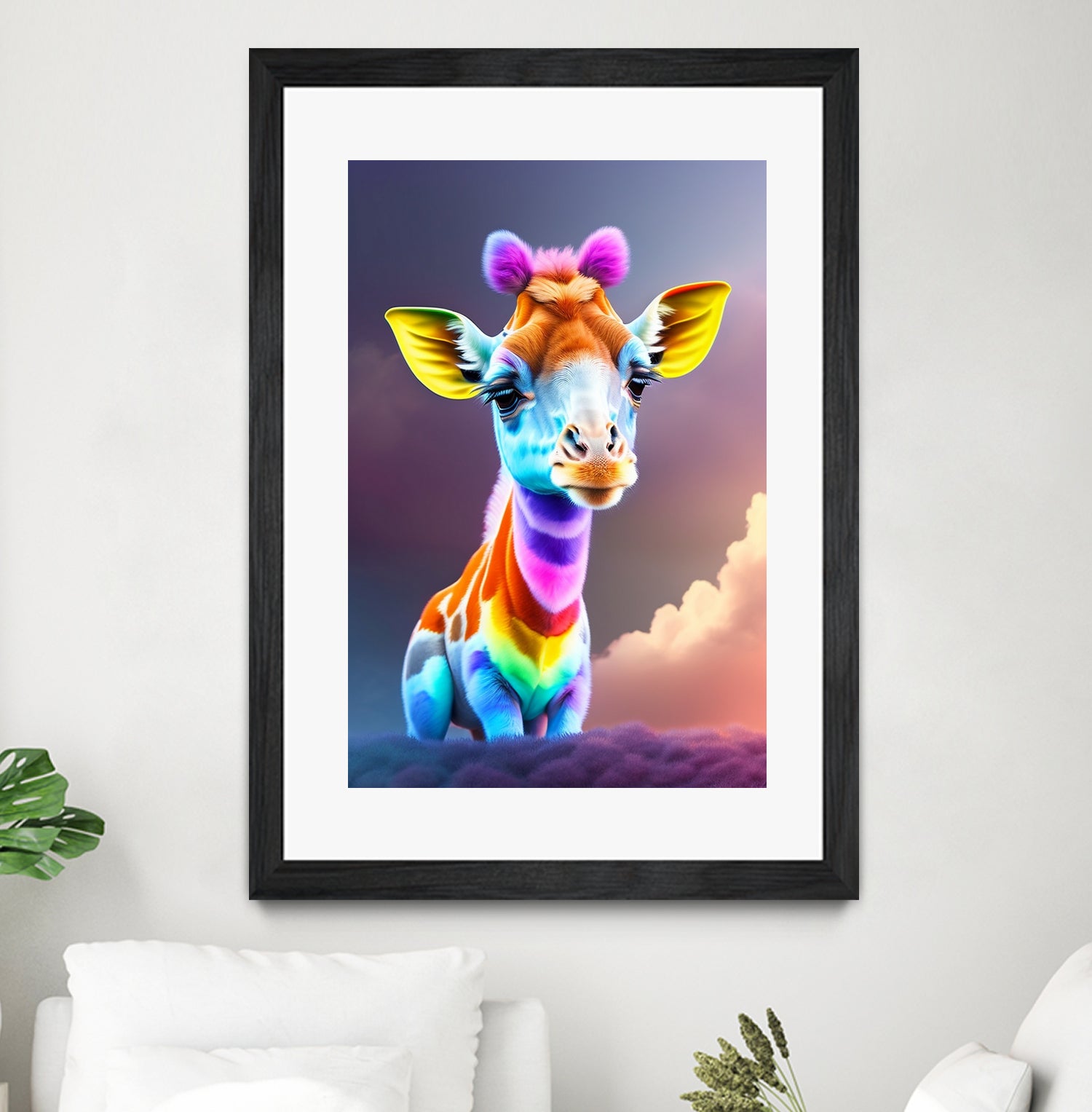 Cute baby giraffe colorful art with rainbow colors by ALMA Studio on GIANT ART - fuchsia digital painting