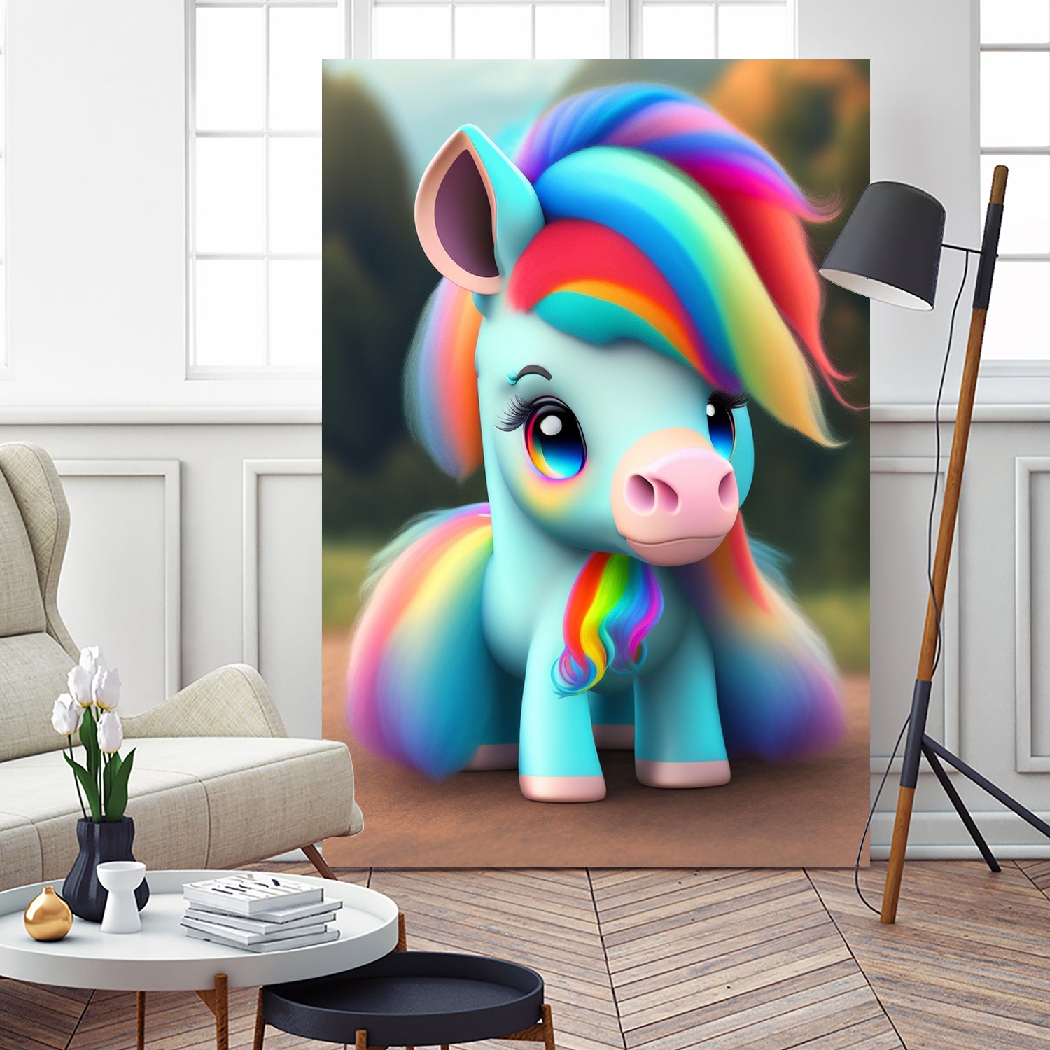 Cute baby pony with rainbow colors fantasy art colorful by ALMA Studio on GIANT ART - orange digital painting