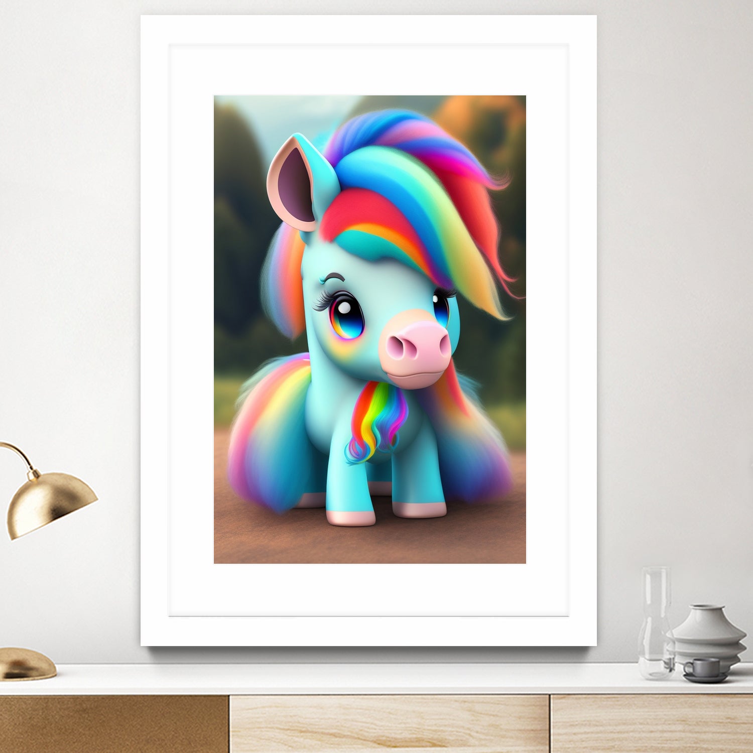 Cute baby pony with rainbow colors fantasy art colorful by ALMA Studio on GIANT ART - orange digital painting