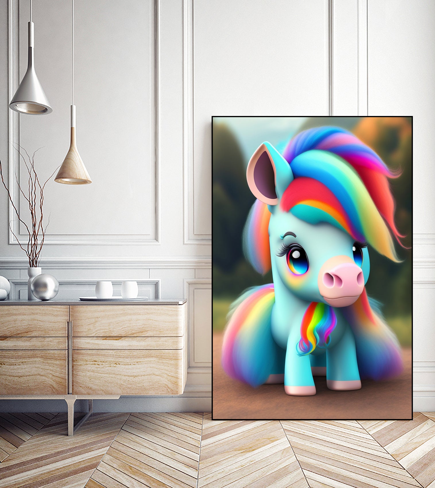 Cute baby pony with rainbow colors fantasy art colorful by ALMA Studio on GIANT ART - orange digital painting