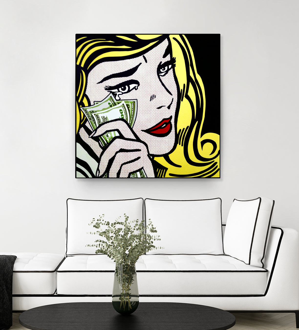 Crying Girl wipes tears by money by Artem Avetisyan on GIANT ART - yellow digital drawing