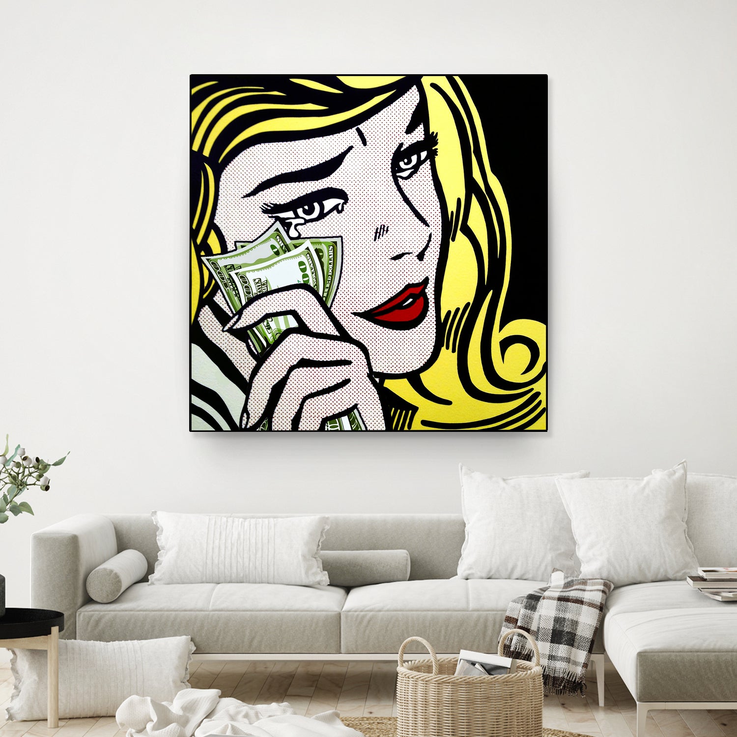 Crying Girl wipes tears by money by Artem Avetisyan on GIANT ART - yellow digital drawing