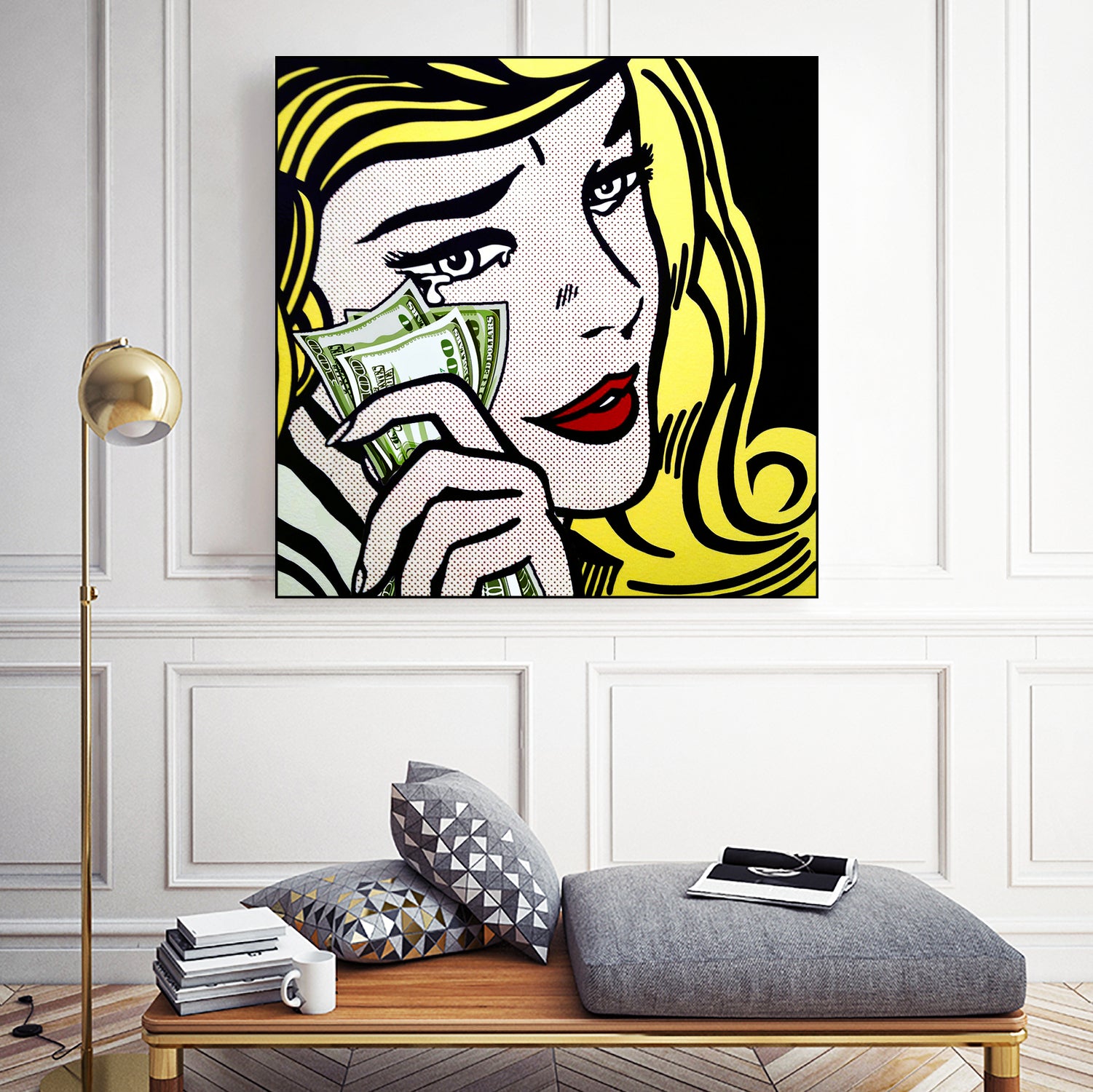 Crying Girl wipes tears by money by Artem Avetisyan on GIANT ART - yellow digital drawing