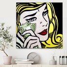 Crying Girl wipes tears by money by Artem Avetisyan on GIANT ART - yellow digital drawing