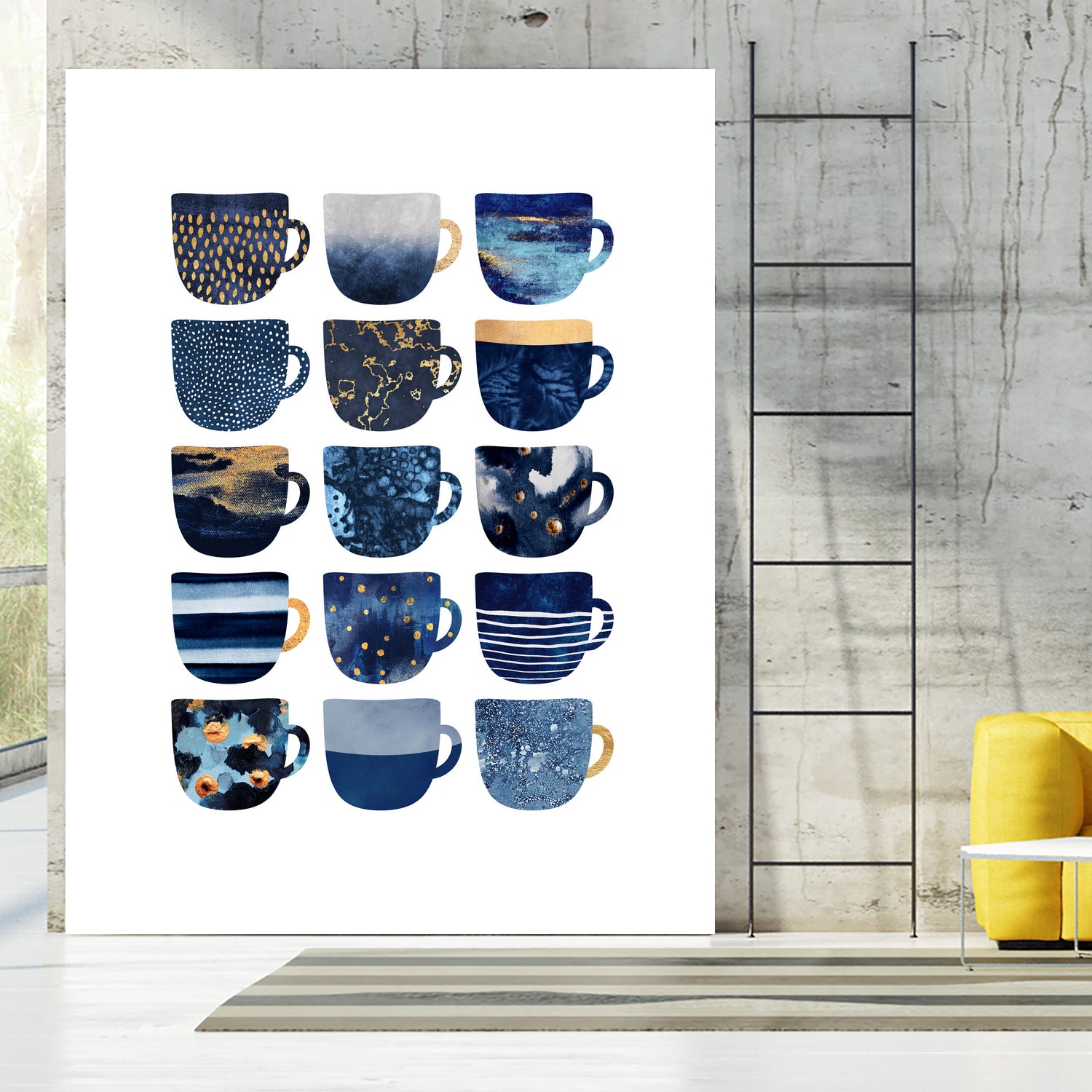 Pretty Blue Coffee Cups by Elisabeth Fredriksson on GIANT ART - blue digital painting