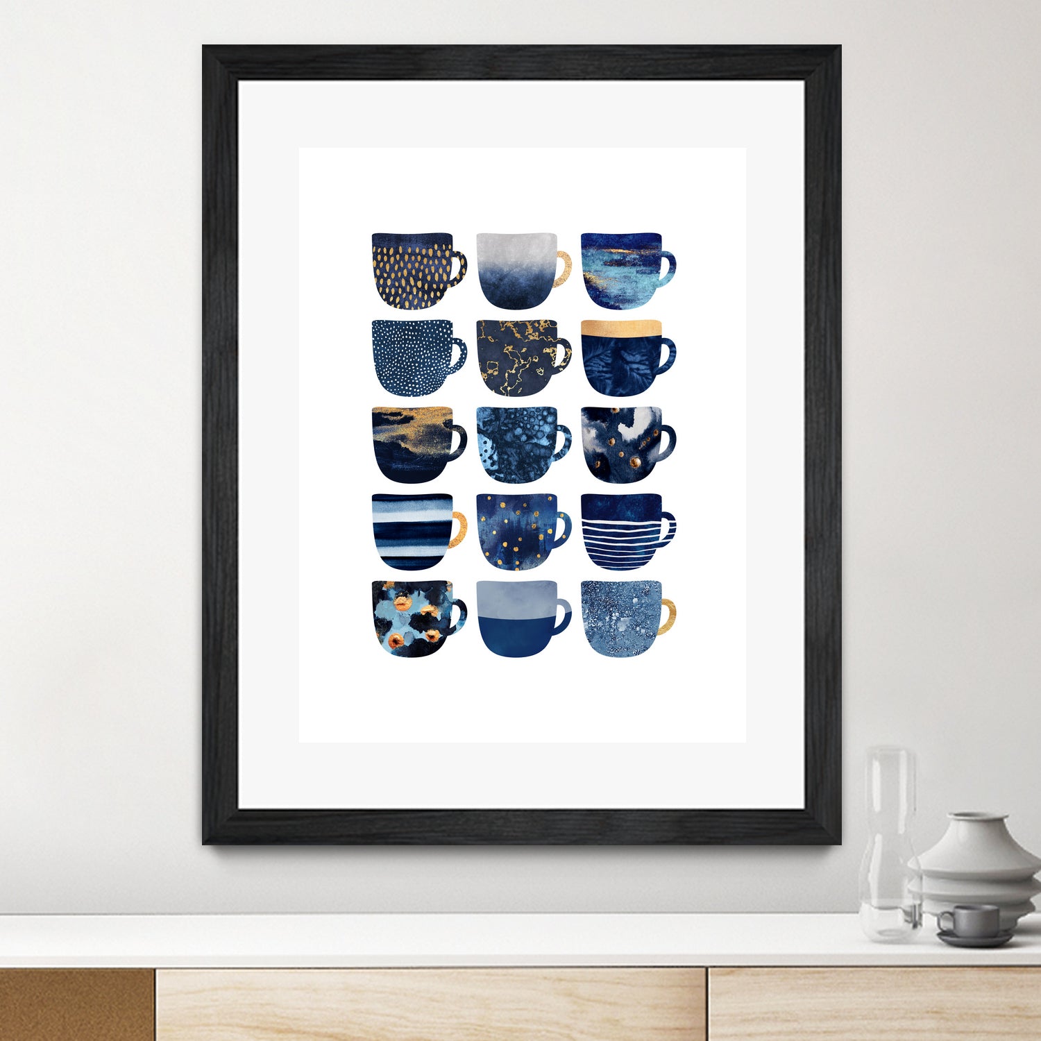 Pretty Blue Coffee Cups by Elisabeth Fredriksson on GIANT ART - blue digital painting