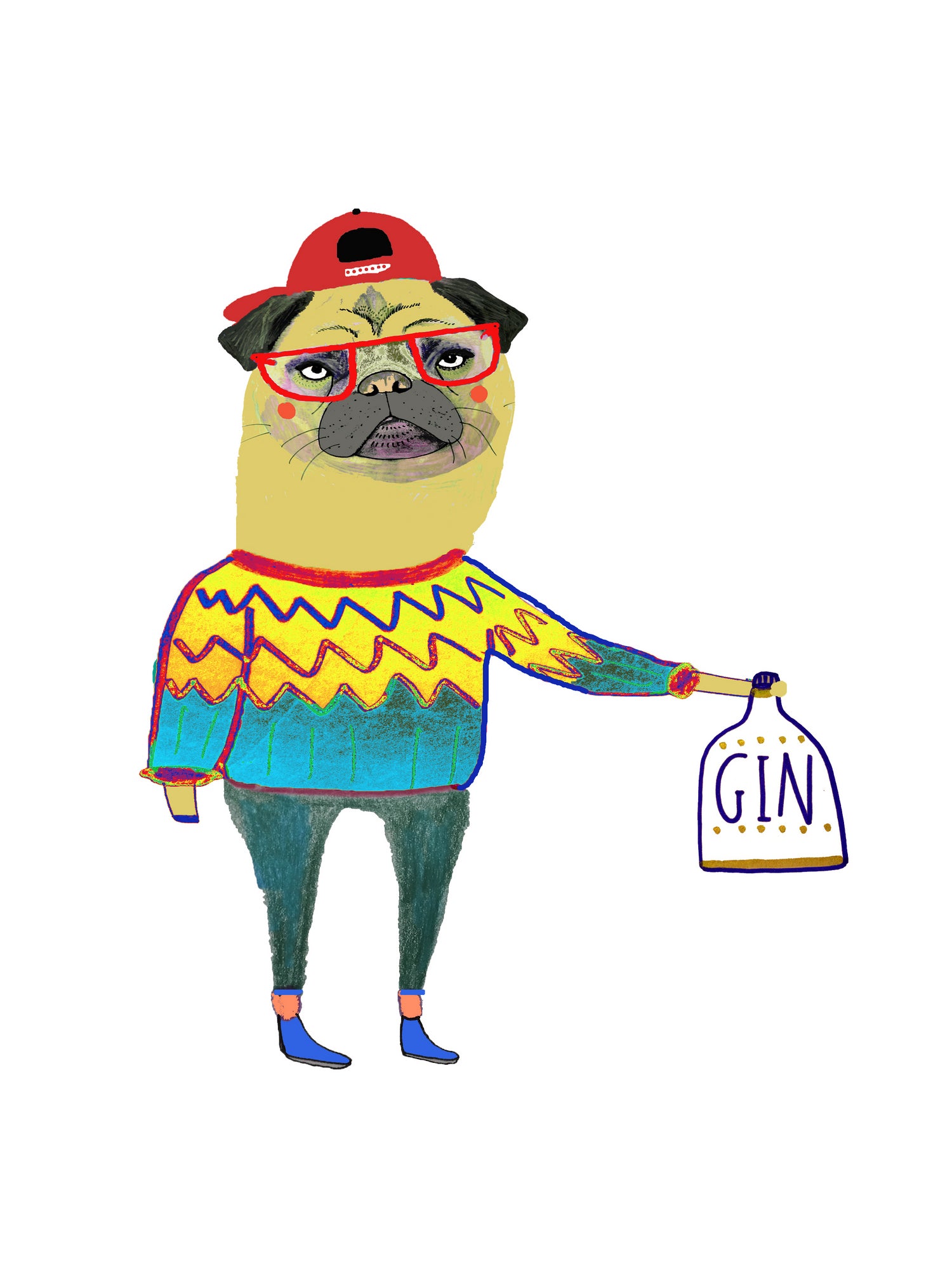 gin pug by Ashley Percival on GIANT ART - white digital drawing