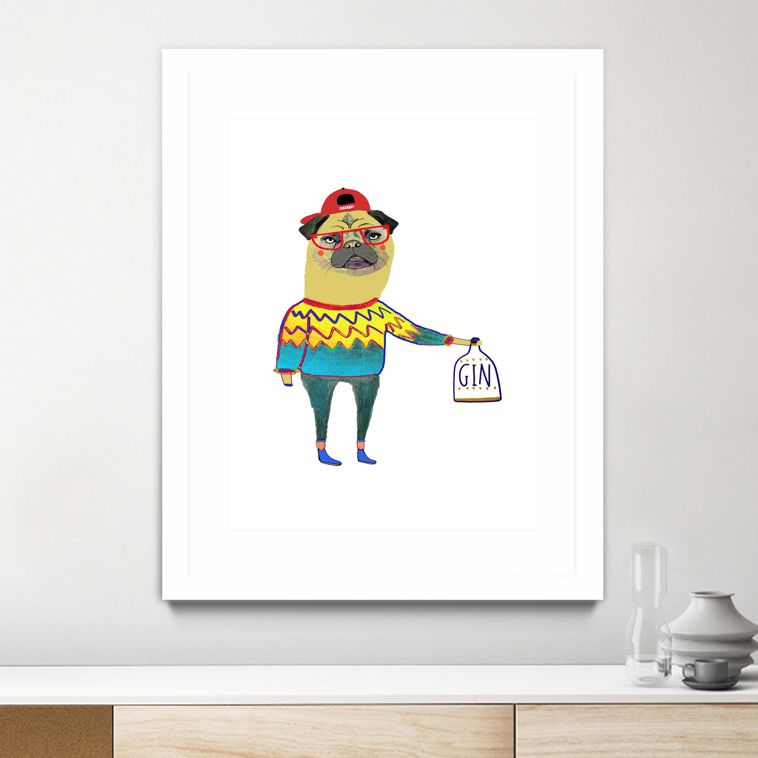 gin pug by Ashley Percival on GIANT ART - white digital drawing