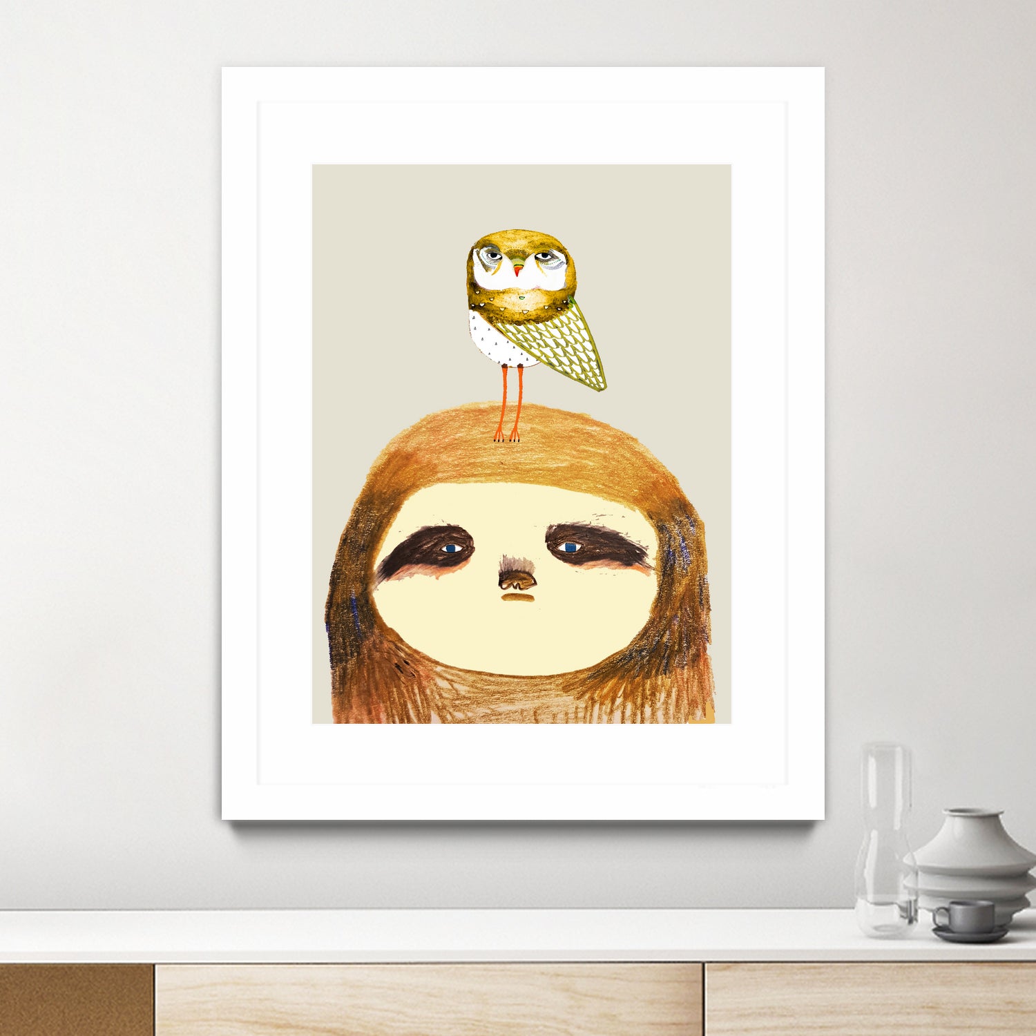 sloth and owl by Ashley Percival on GIANT ART - gray character design