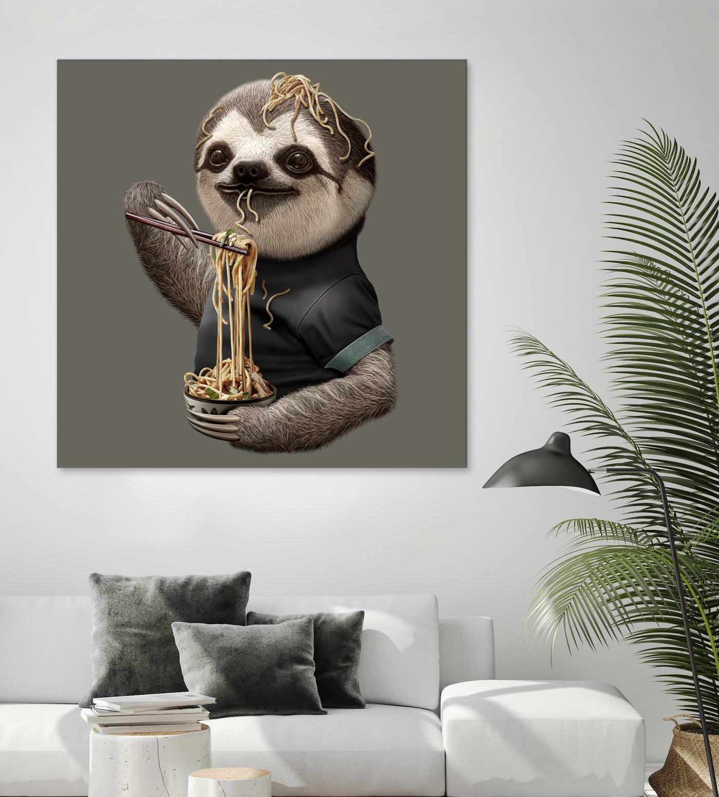 SLOTH EAT NOODLE by JUMALI KATANI on GIANT ART - gray digital drawing