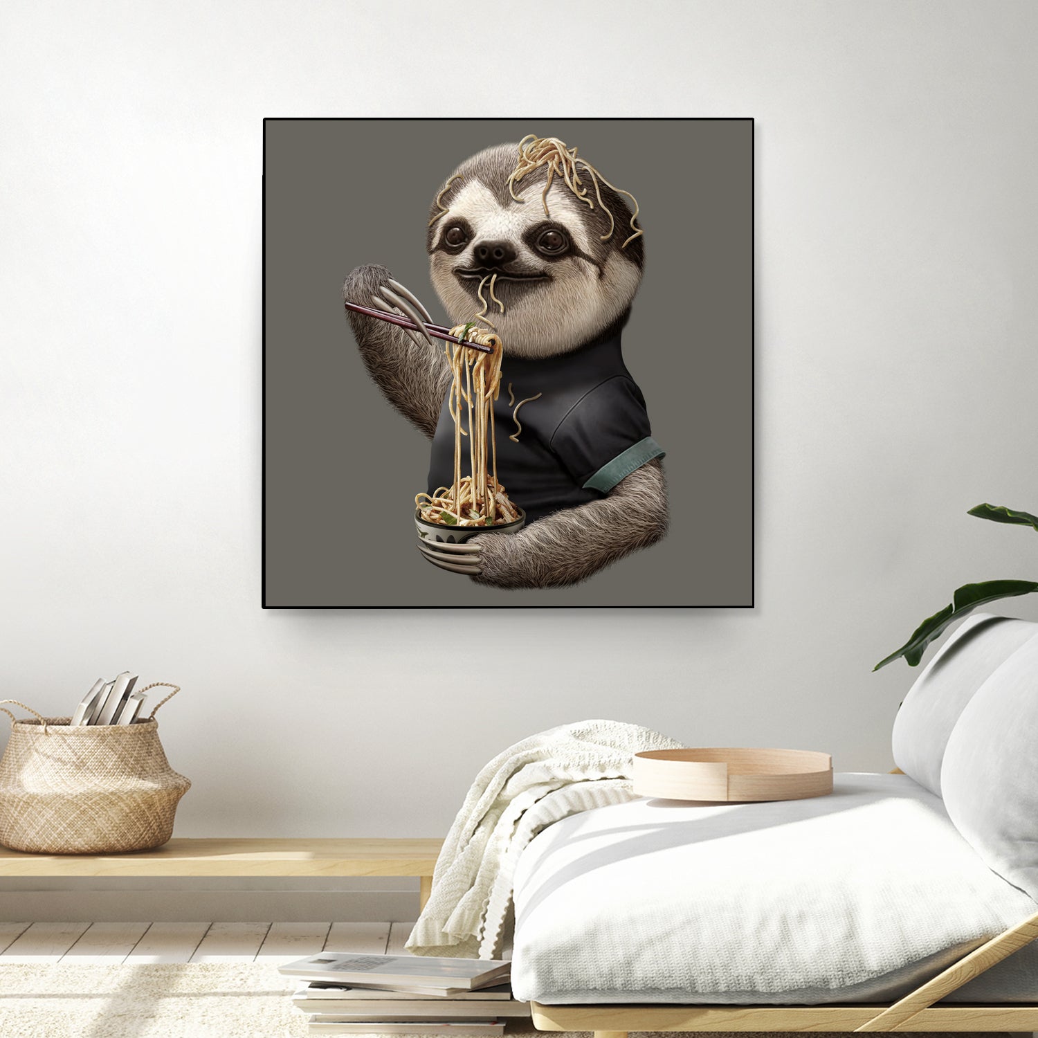 SLOTH EAT NOODLE by JUMALI KATANI on GIANT ART - gray digital drawing