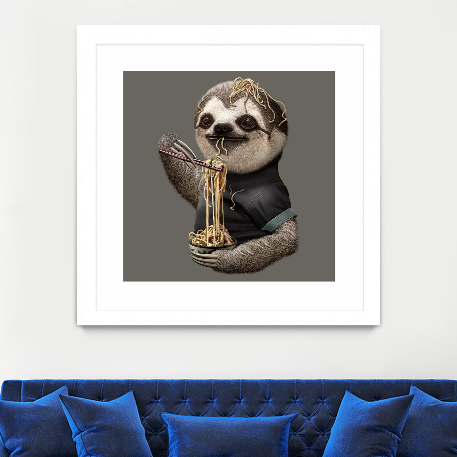 SLOTH EAT NOODLE by JUMALI KATANI on GIANT ART - gray digital drawing