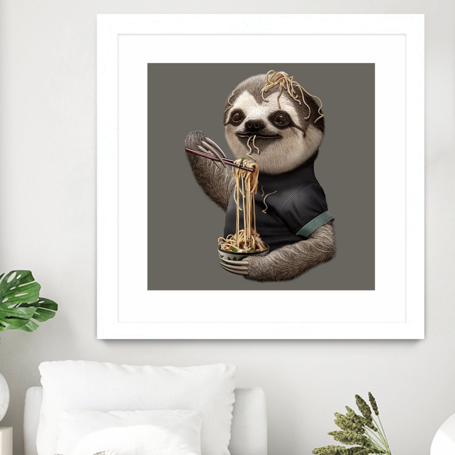 SLOTH EAT NOODLE by JUMALI KATANI on GIANT ART - gray digital drawing