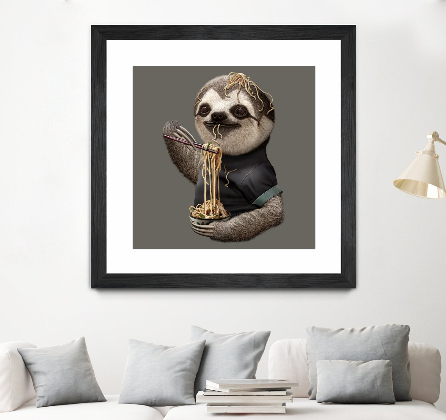 SLOTH EAT NOODLE by JUMALI KATANI on GIANT ART - gray digital drawing