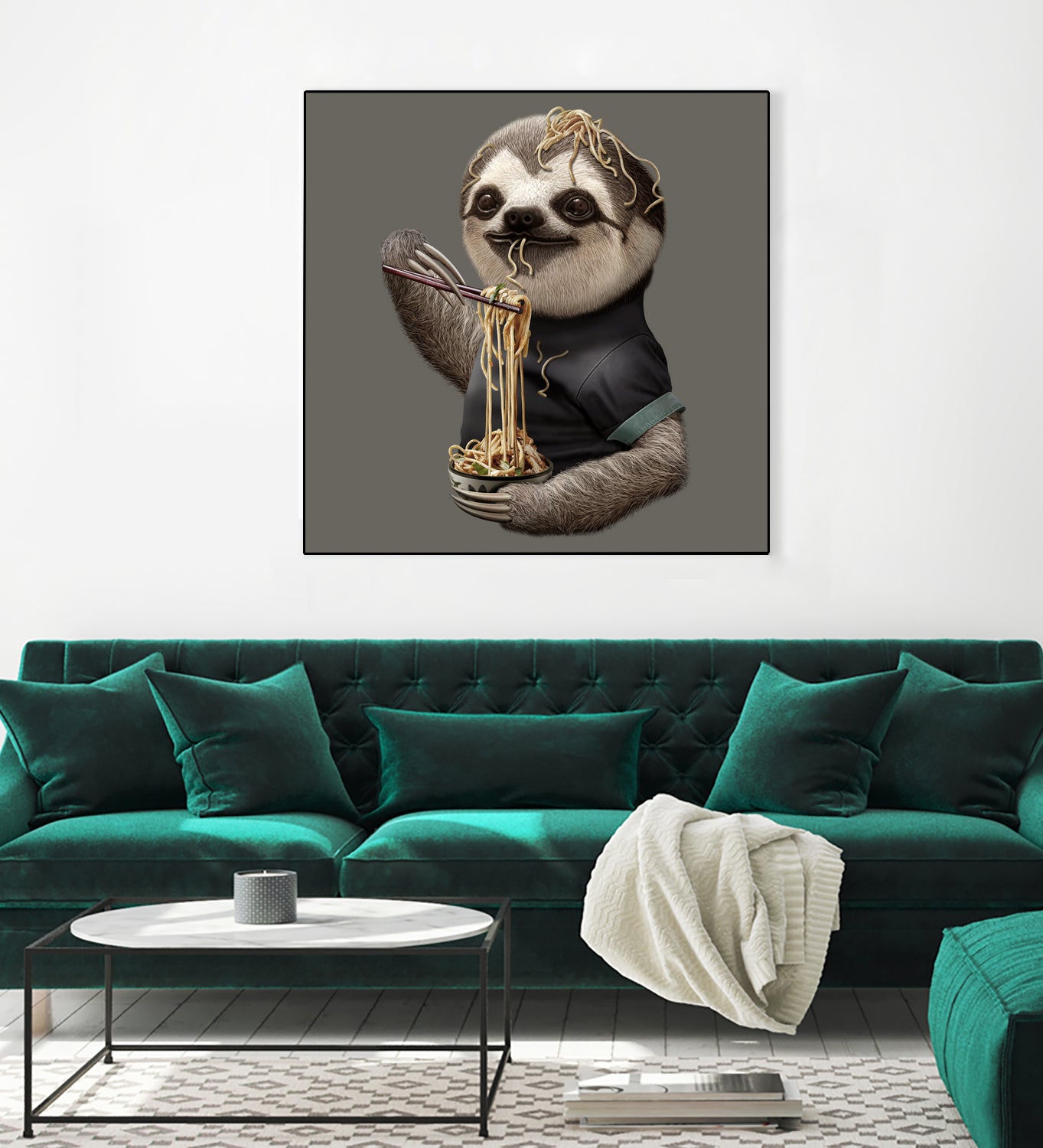 SLOTH EAT NOODLE by JUMALI KATANI on GIANT ART - gray digital drawing