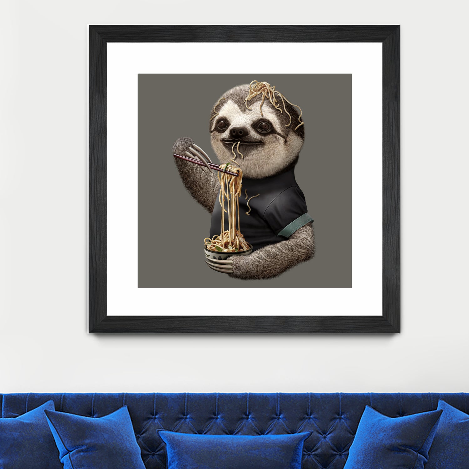 SLOTH EAT NOODLE by JUMALI KATANI on GIANT ART - gray digital drawing