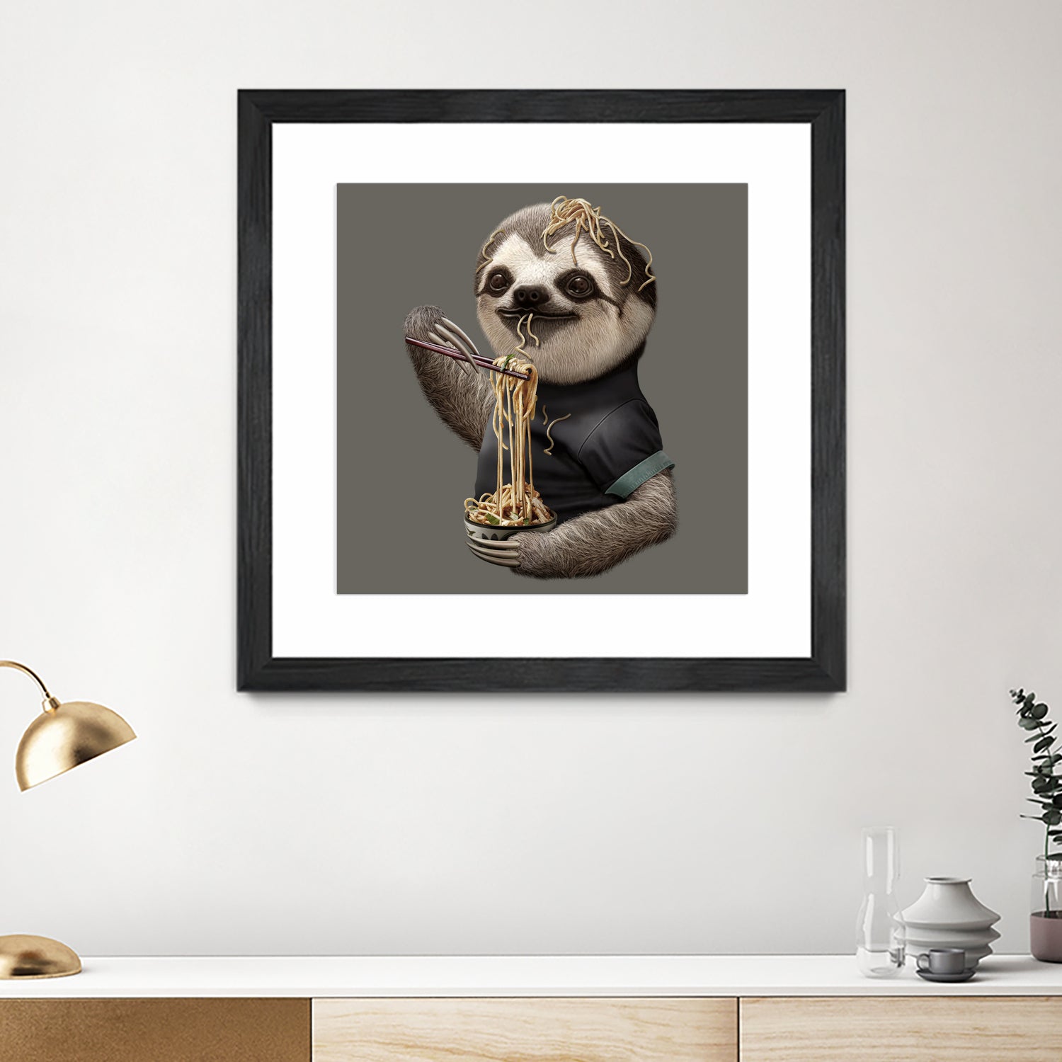 SLOTH EAT NOODLE by JUMALI KATANI on GIANT ART - gray digital drawing