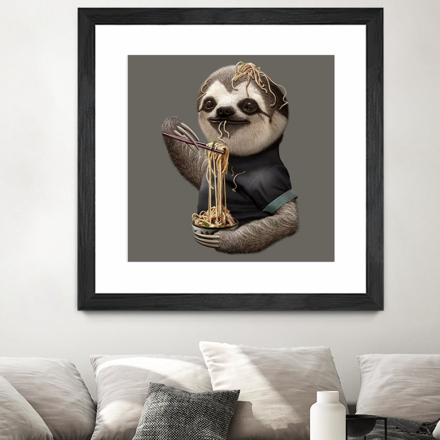 SLOTH EAT NOODLE by JUMALI KATANI on GIANT ART - gray digital drawing