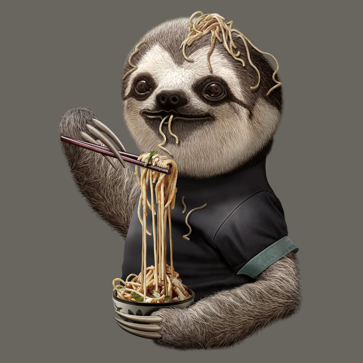 SLOTH EAT NOODLE by JUMALI KATANI on GIANT ART - gray digital drawing