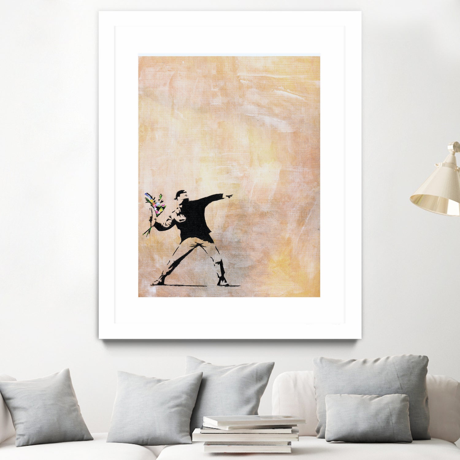 Banksy's Love is in the Air by Jose Bueras on GIANT ART - yellow digital drawing