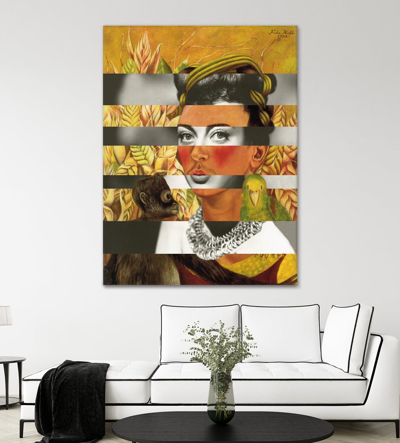 Frida Kahlo's Self Portrait with Parrot & Joan Crawford by Luigi Tarini on GIANT ART - yellow photo manipulation