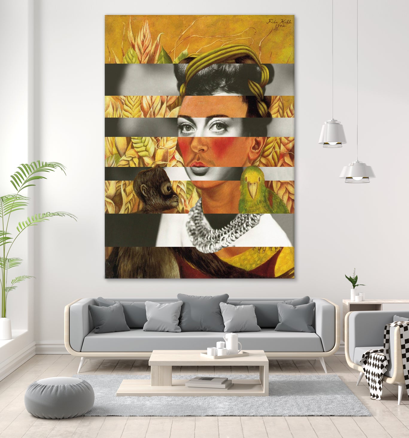 Frida Kahlo's Self Portrait with Parrot & Joan Crawford by Luigi Tarini on GIANT ART - yellow photo manipulation