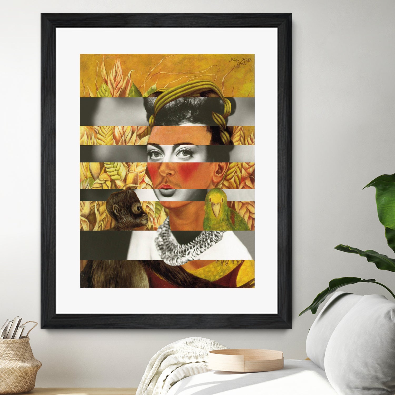 Frida Kahlo's Self Portrait with Parrot & Joan Crawford by Luigi Tarini on GIANT ART - yellow photo manipulation