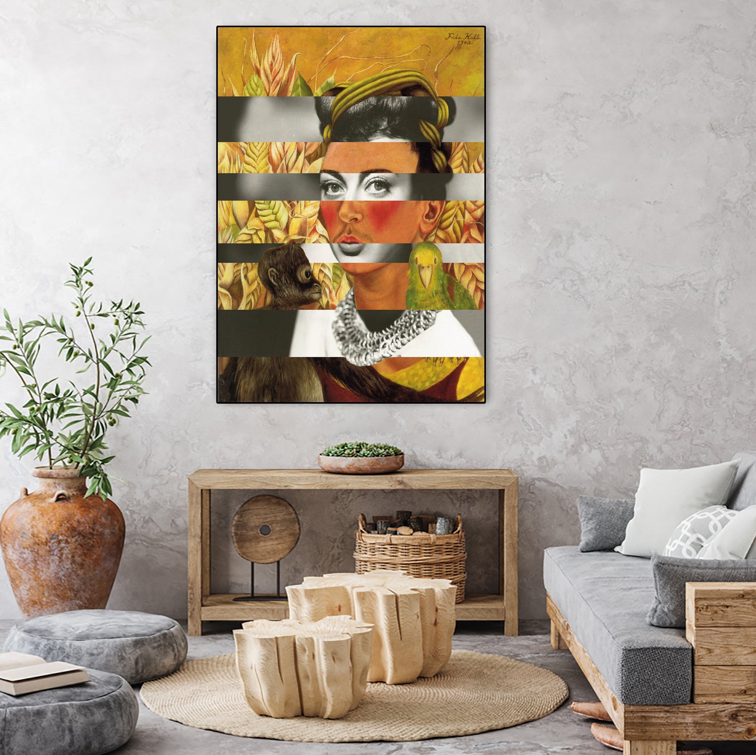 Frida Kahlo's Self Portrait with Parrot & Joan Crawford by Luigi Tarini on GIANT ART - yellow photo manipulation