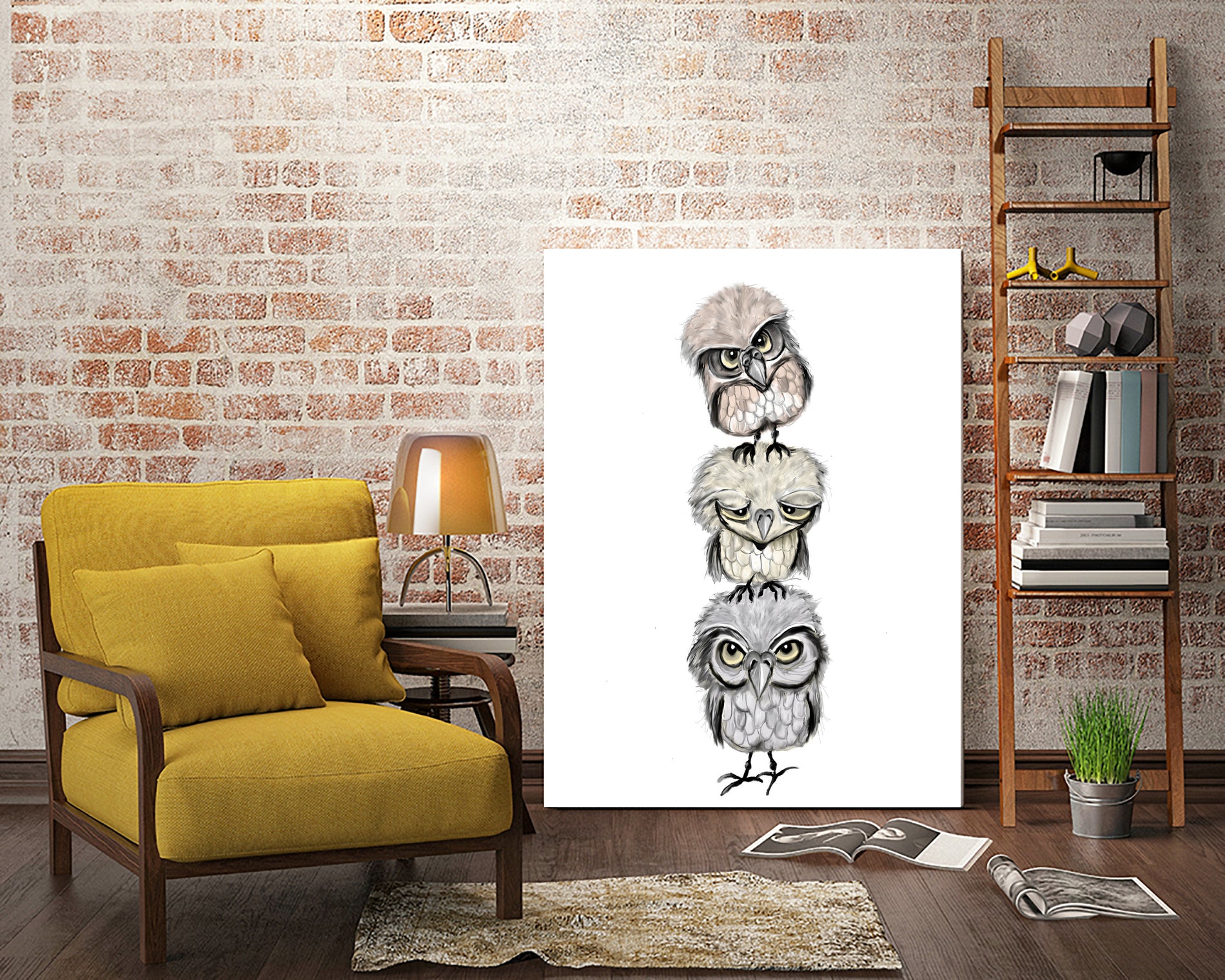 Owl Totæm by Mia Møller on GIANT ART - white digital drawing