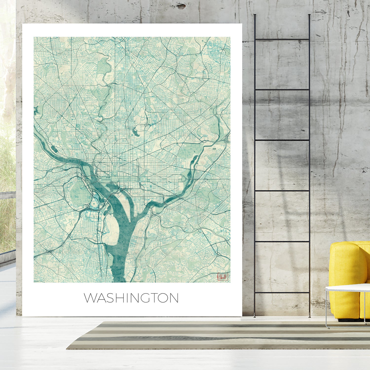 Washington Map Blue by Hubert Roguski on GIANT ART - blue digital painting