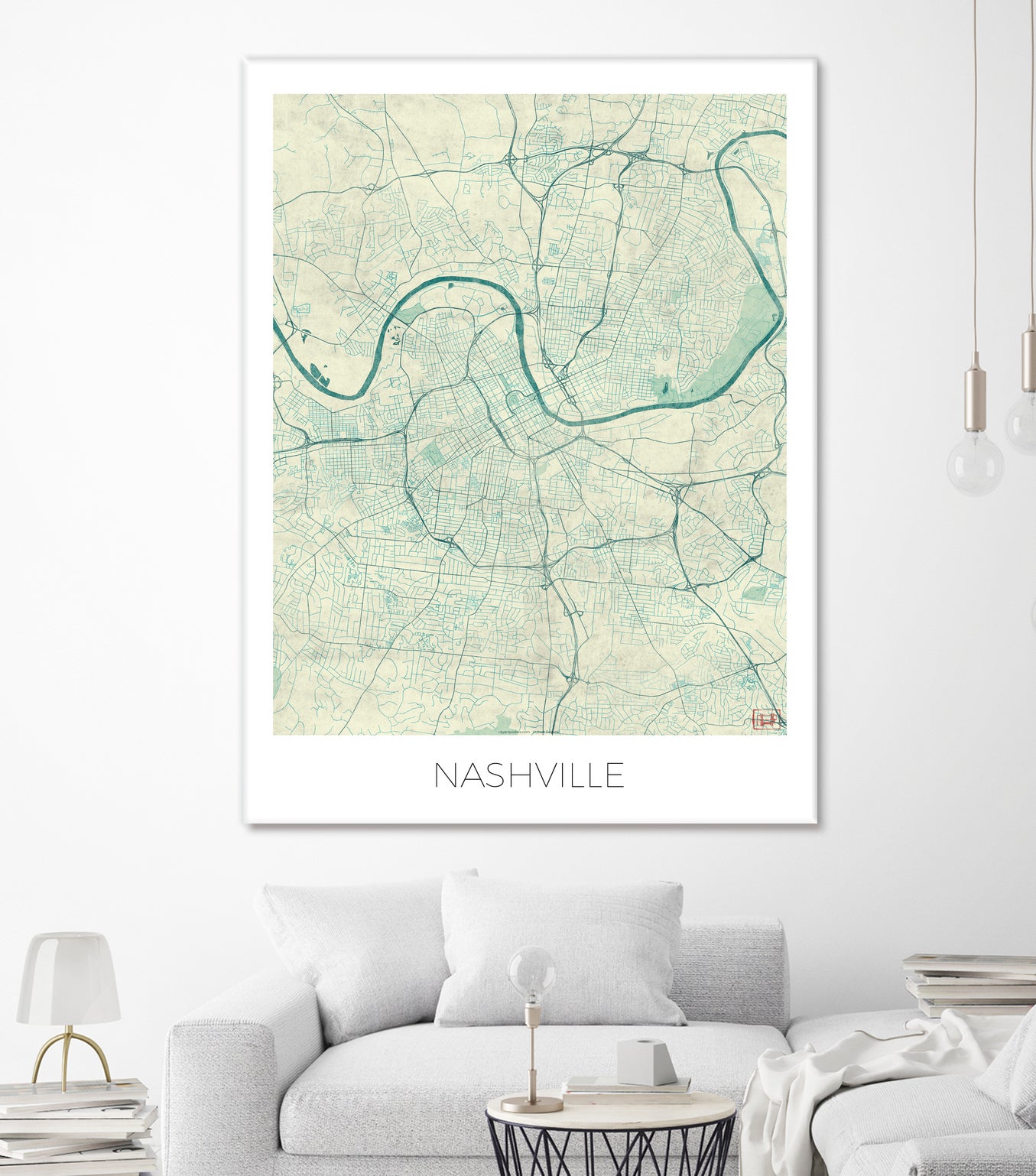 Nashville Map Blue by Hubert Roguski on GIANT ART - blue digital painting