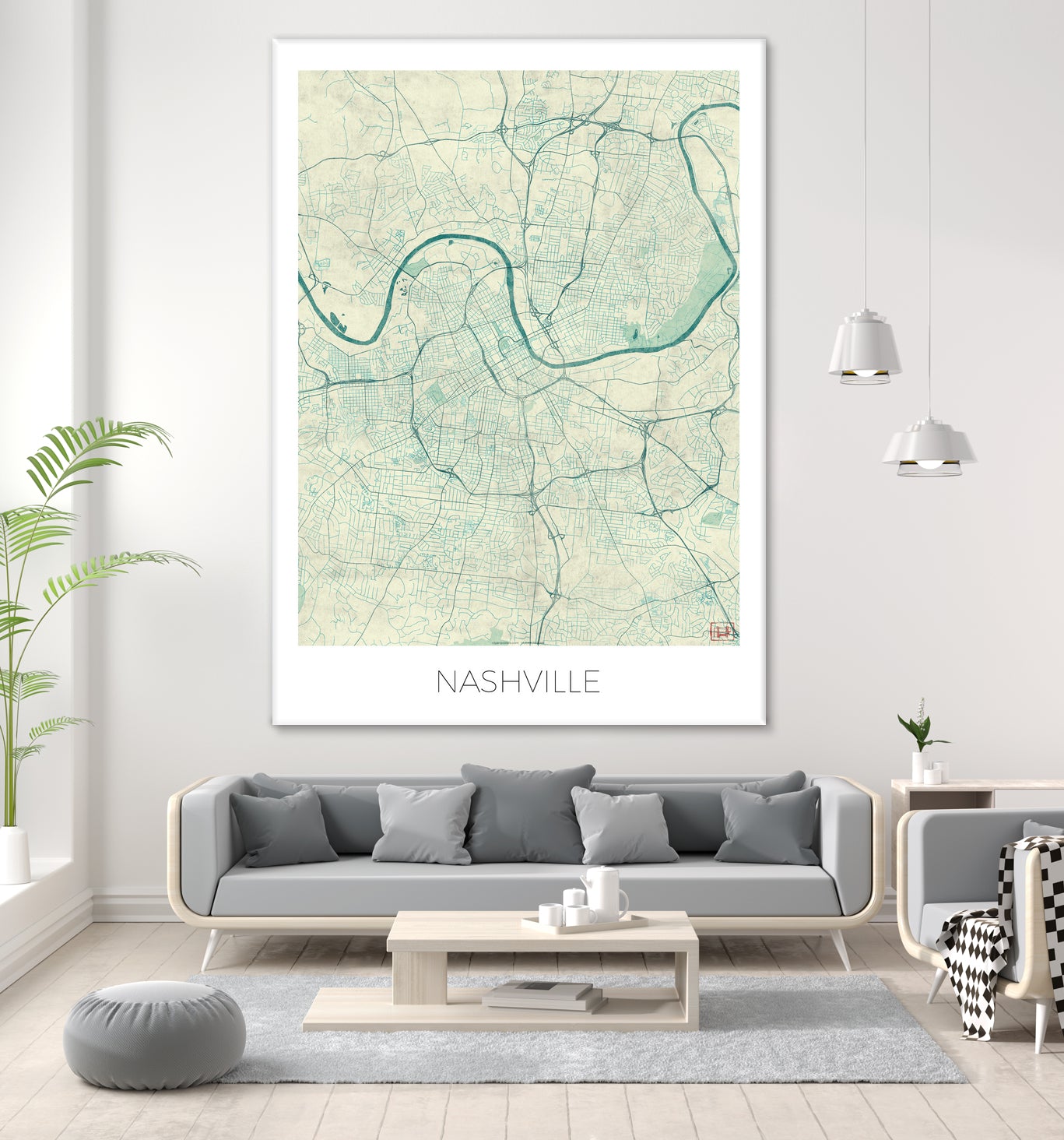 Nashville Map Blue by Hubert Roguski on GIANT ART - blue digital painting