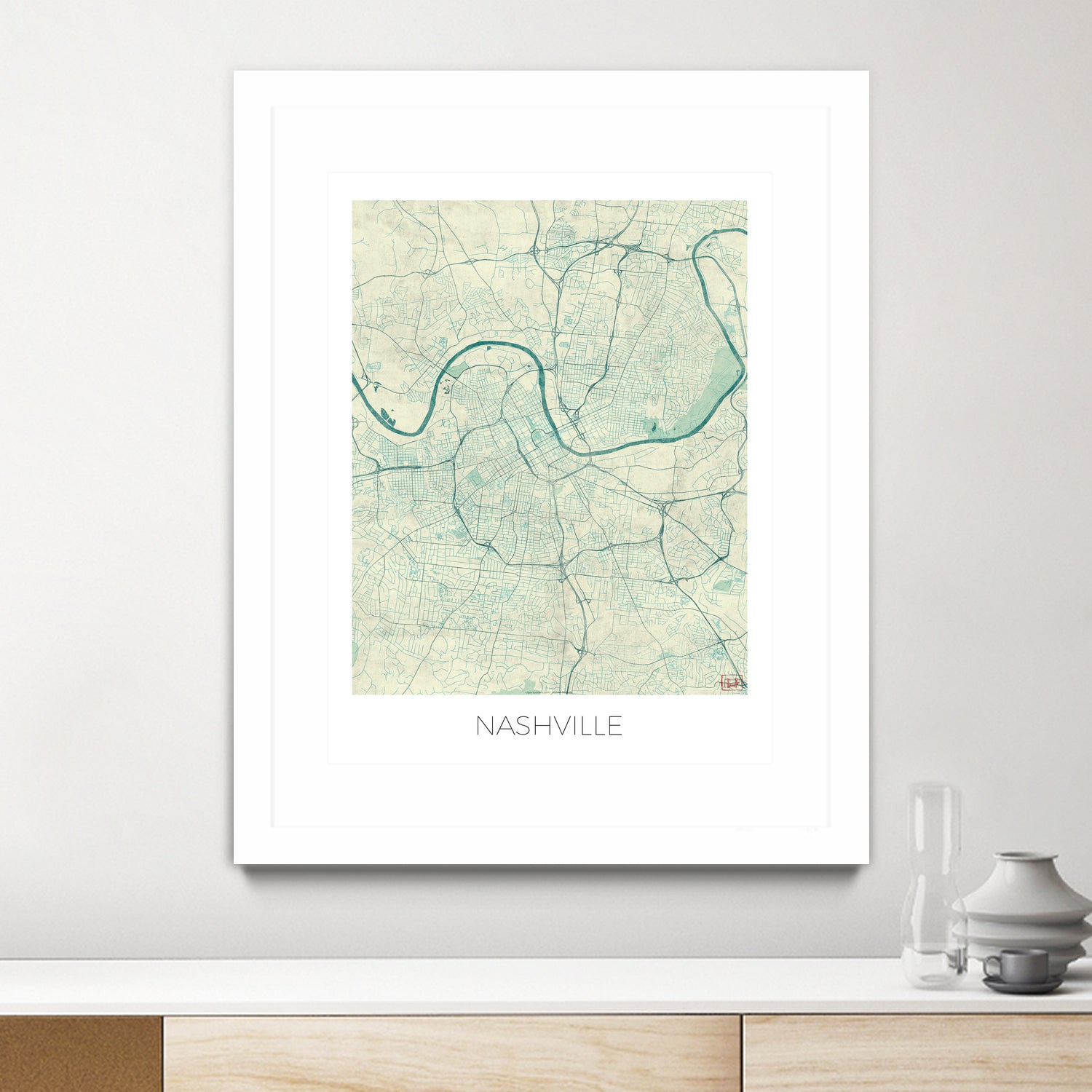 Nashville Map Blue by Hubert Roguski on GIANT ART - blue digital painting