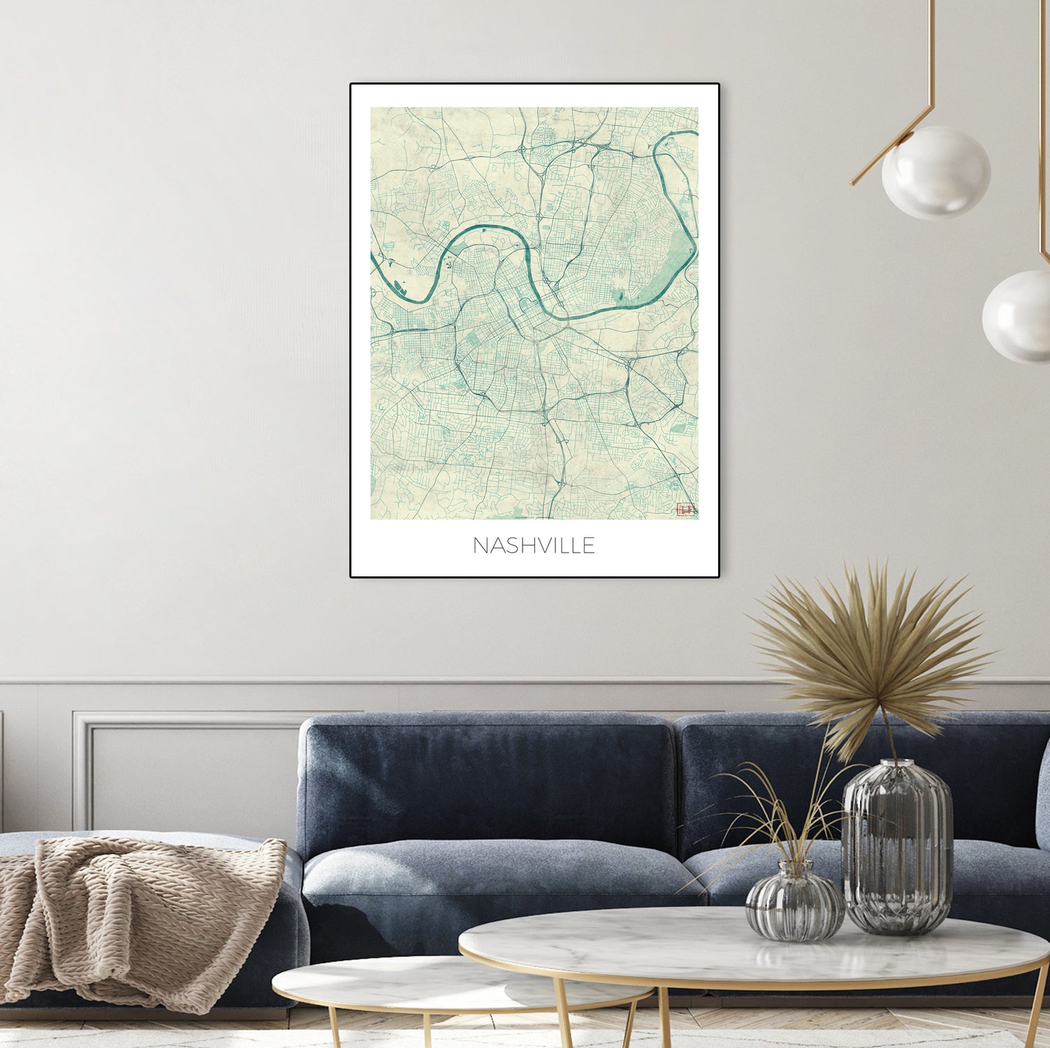 Nashville Map Blue by Hubert Roguski on GIANT ART - blue digital painting