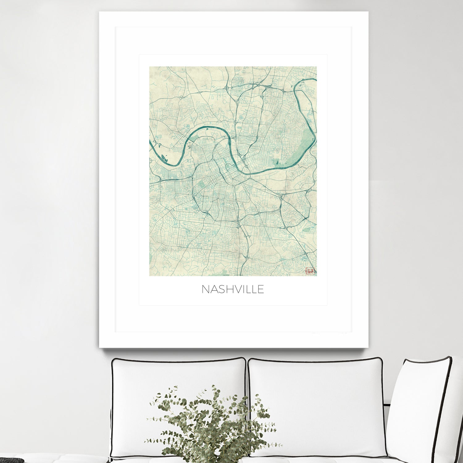 Nashville Map Blue by Hubert Roguski on GIANT ART - blue digital painting