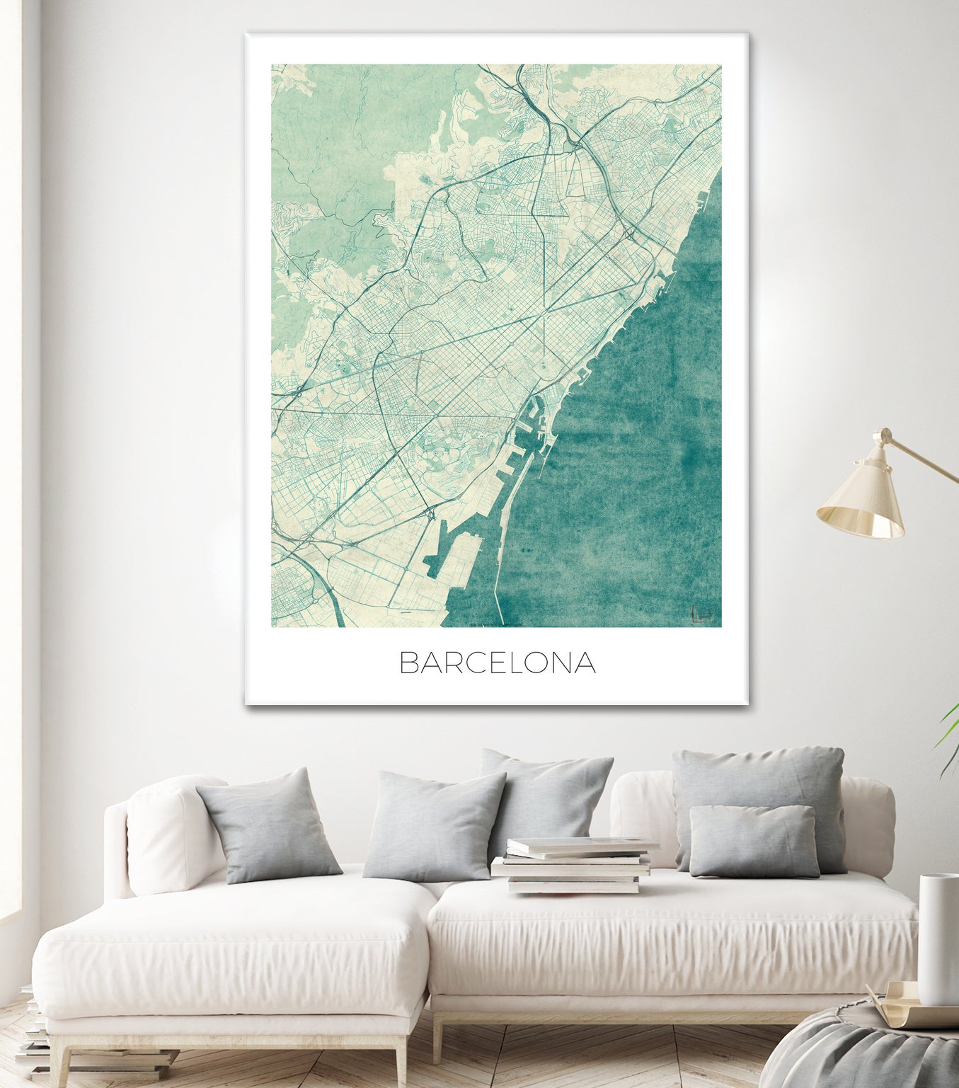 Barcelona Map Blue by Hubert Roguski on GIANT ART - blue digital painting