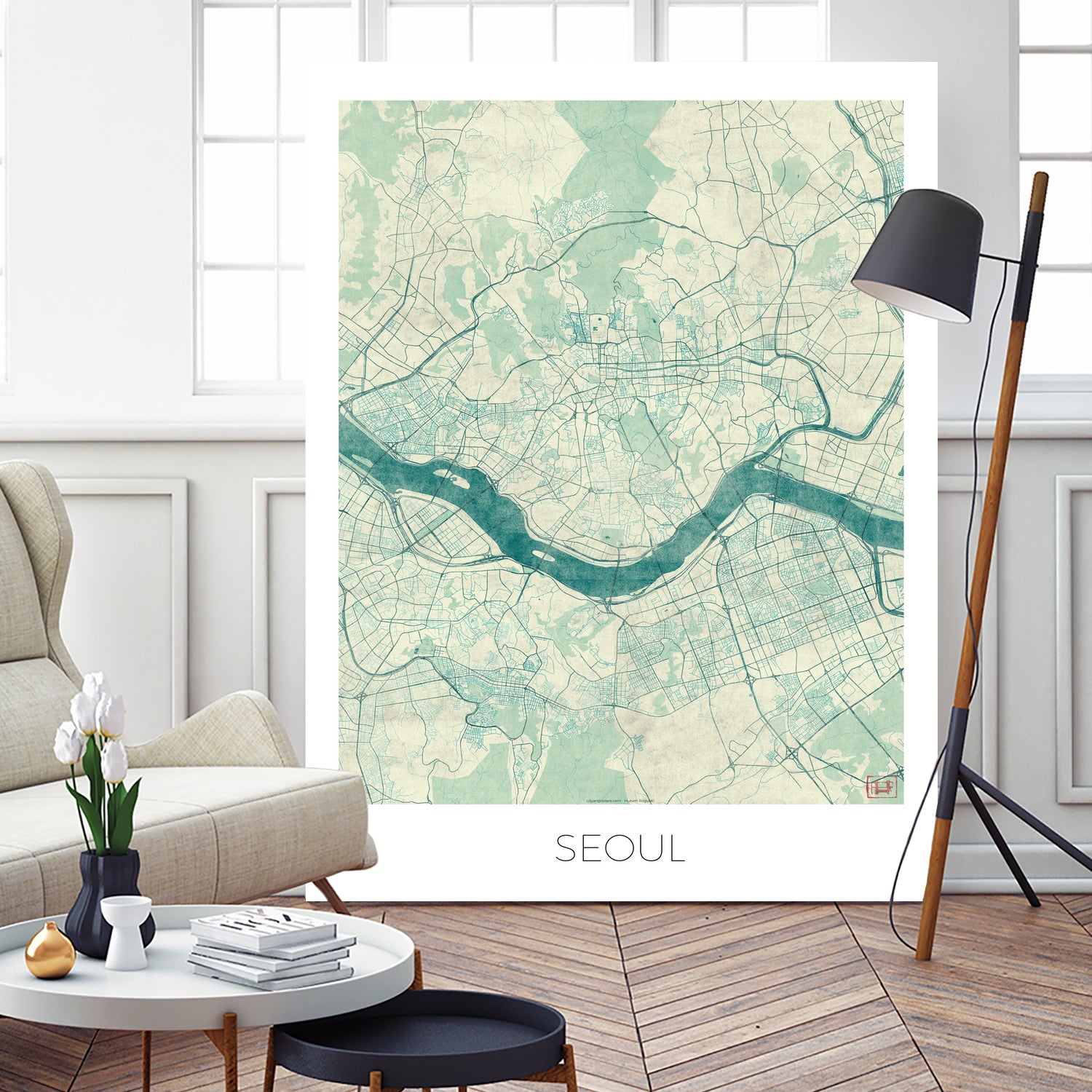 Seoul Map Blue by Hubert Roguski on GIANT ART - blue digital painting