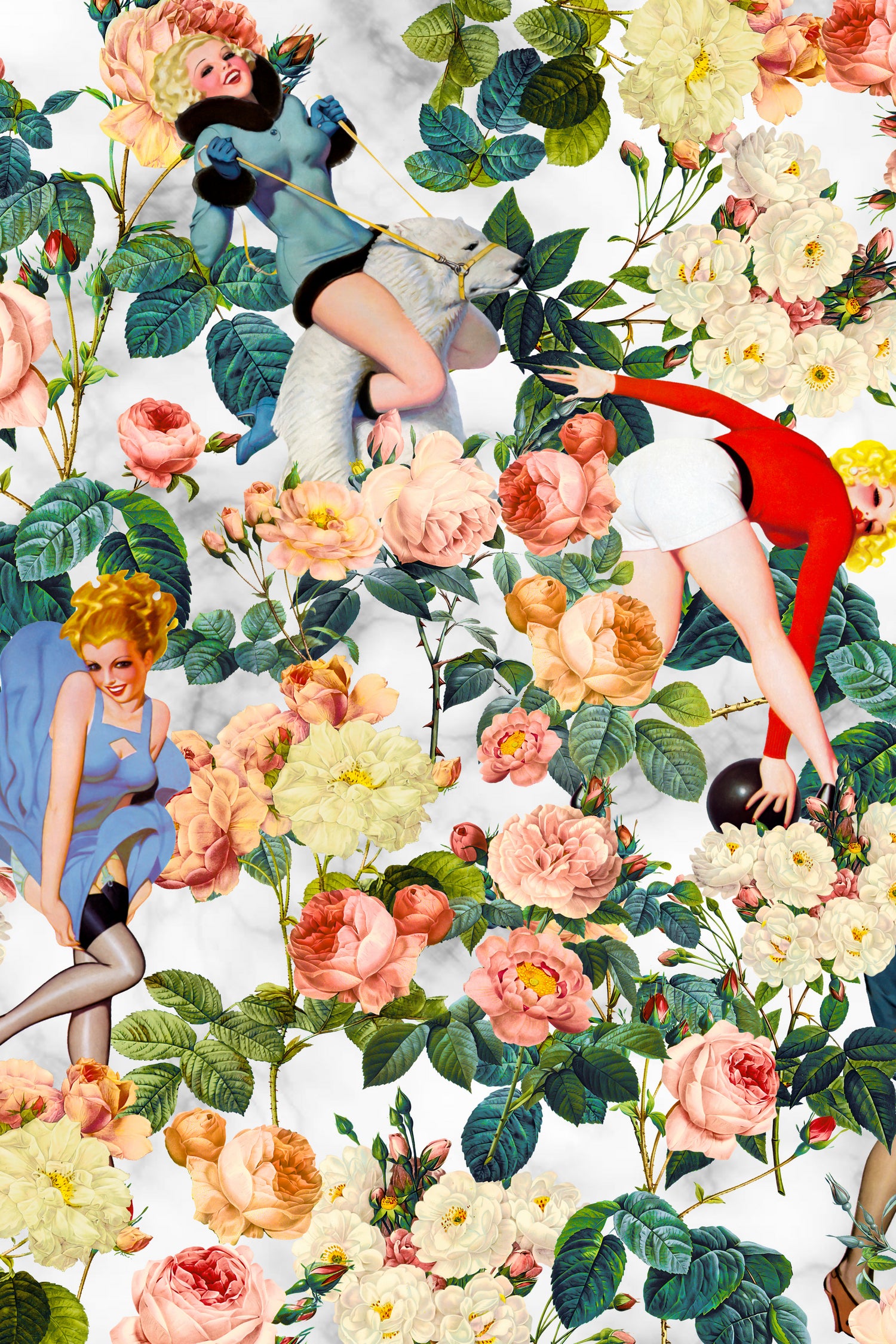 Floral and Pin Up Girls II Pattern by burcu korkmazyurek on GIANT ART - white digital painting