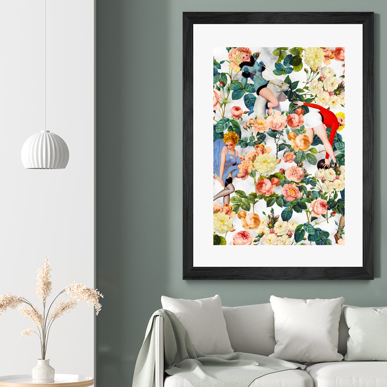 Floral and Pin Up Girls II Pattern by burcu korkmazyurek on GIANT ART - white digital painting