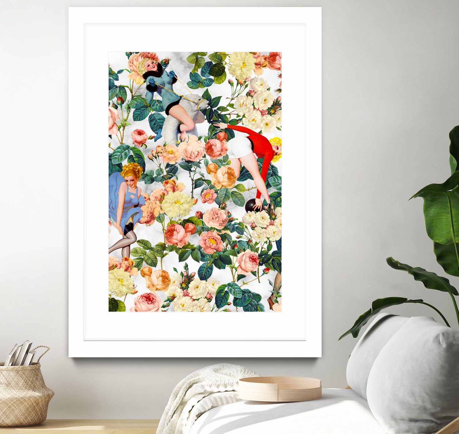 Floral and Pin Up Girls II Pattern by burcu korkmazyurek on GIANT ART - white digital painting