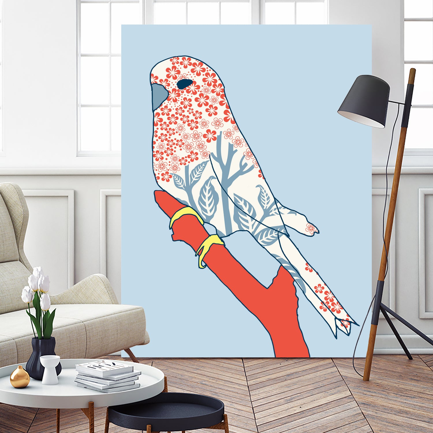 BUDGIE FLORAL BLUE by Thomas Fernez on GIANT ART - blue digital painting