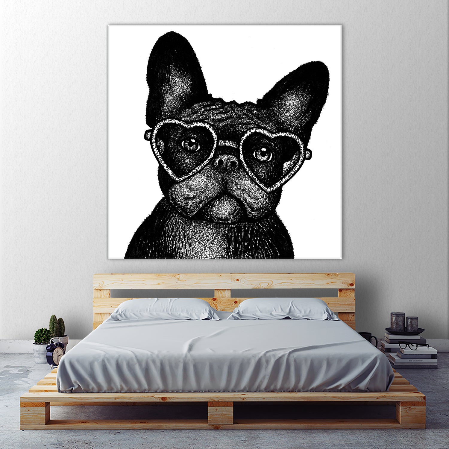 French bulldog portrait in glasses by Anastasiia Kononenko on GIANT ART - black cartooning