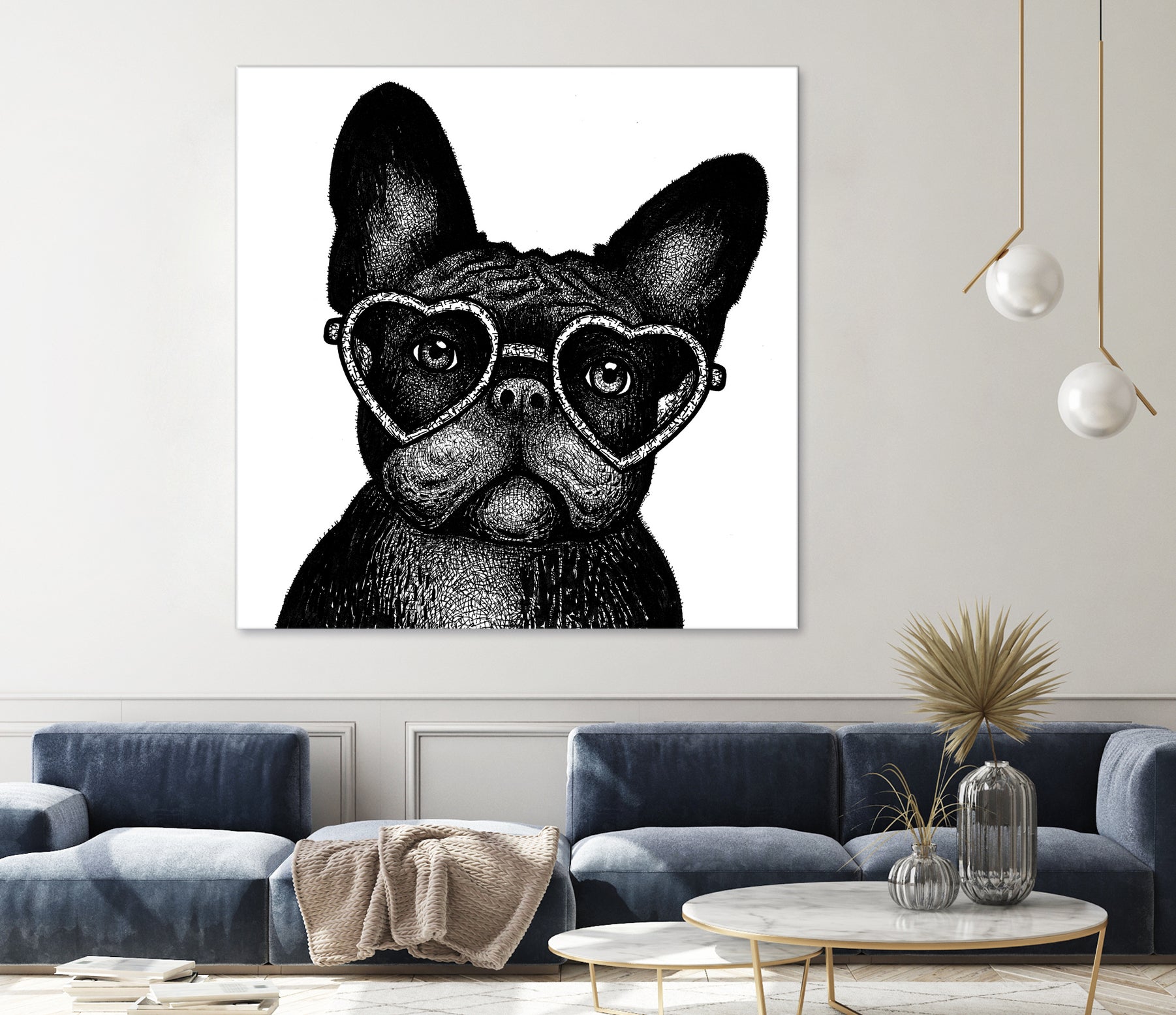 French bulldog portrait in glasses by Anastasiia Kononenko on GIANT ART - black cartooning