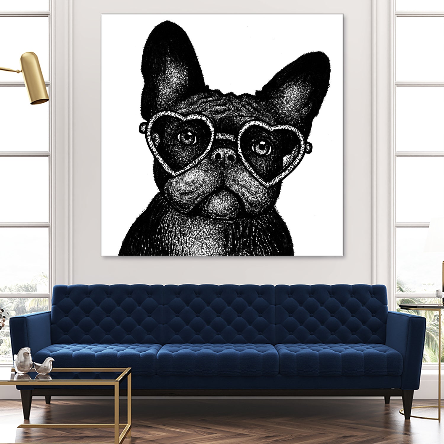 French bulldog portrait in glasses by Anastasiia Kononenko on GIANT ART - black cartooning