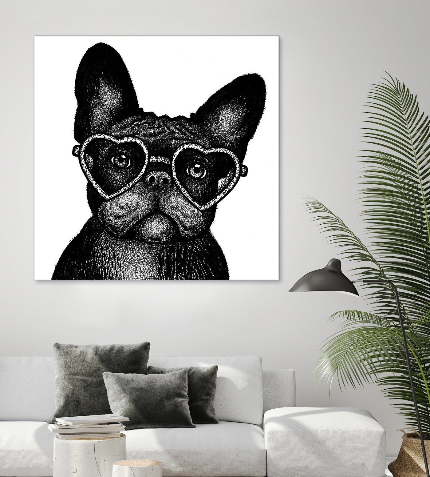 French bulldog portrait in glasses by Anastasiia Kononenko on GIANT ART - black cartooning