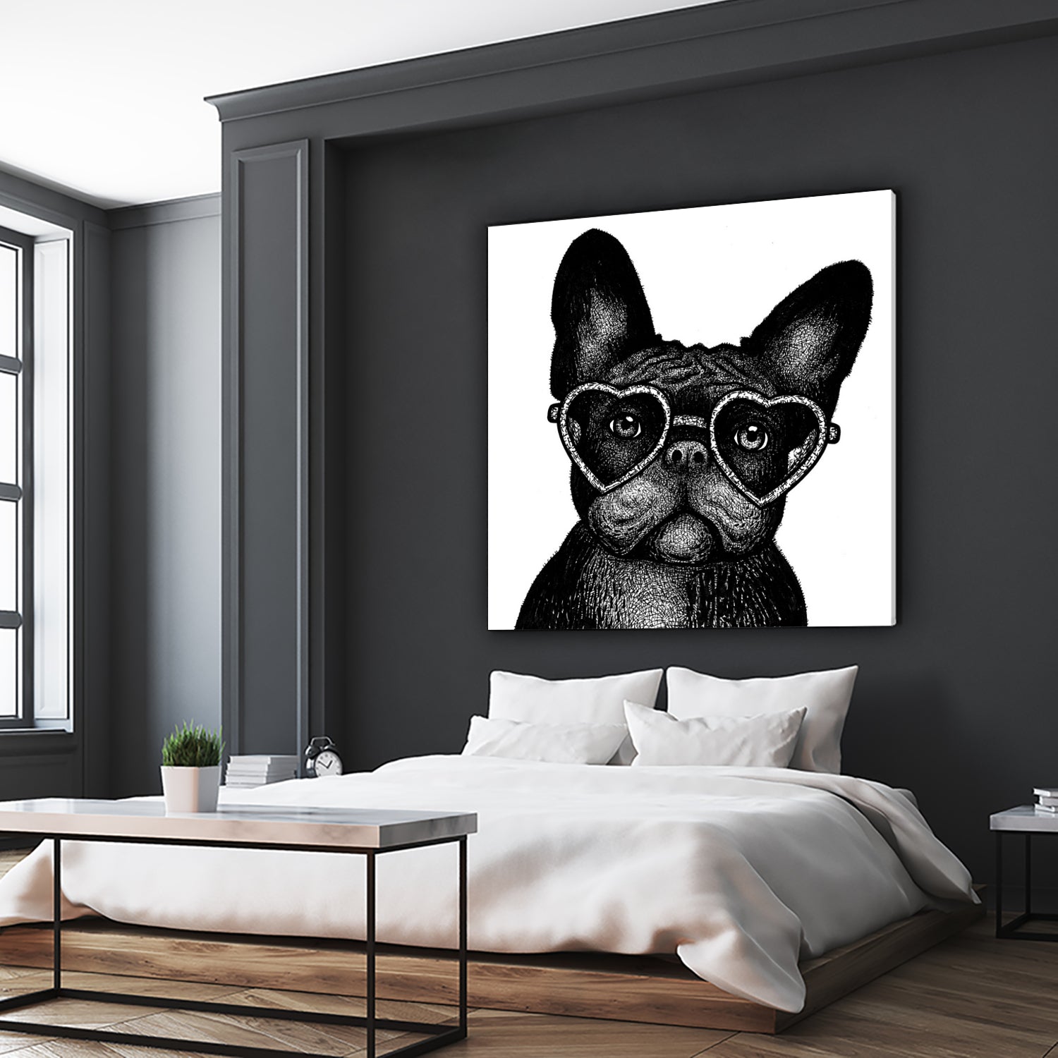 French bulldog portrait in glasses by Anastasiia Kononenko on GIANT ART - black cartooning